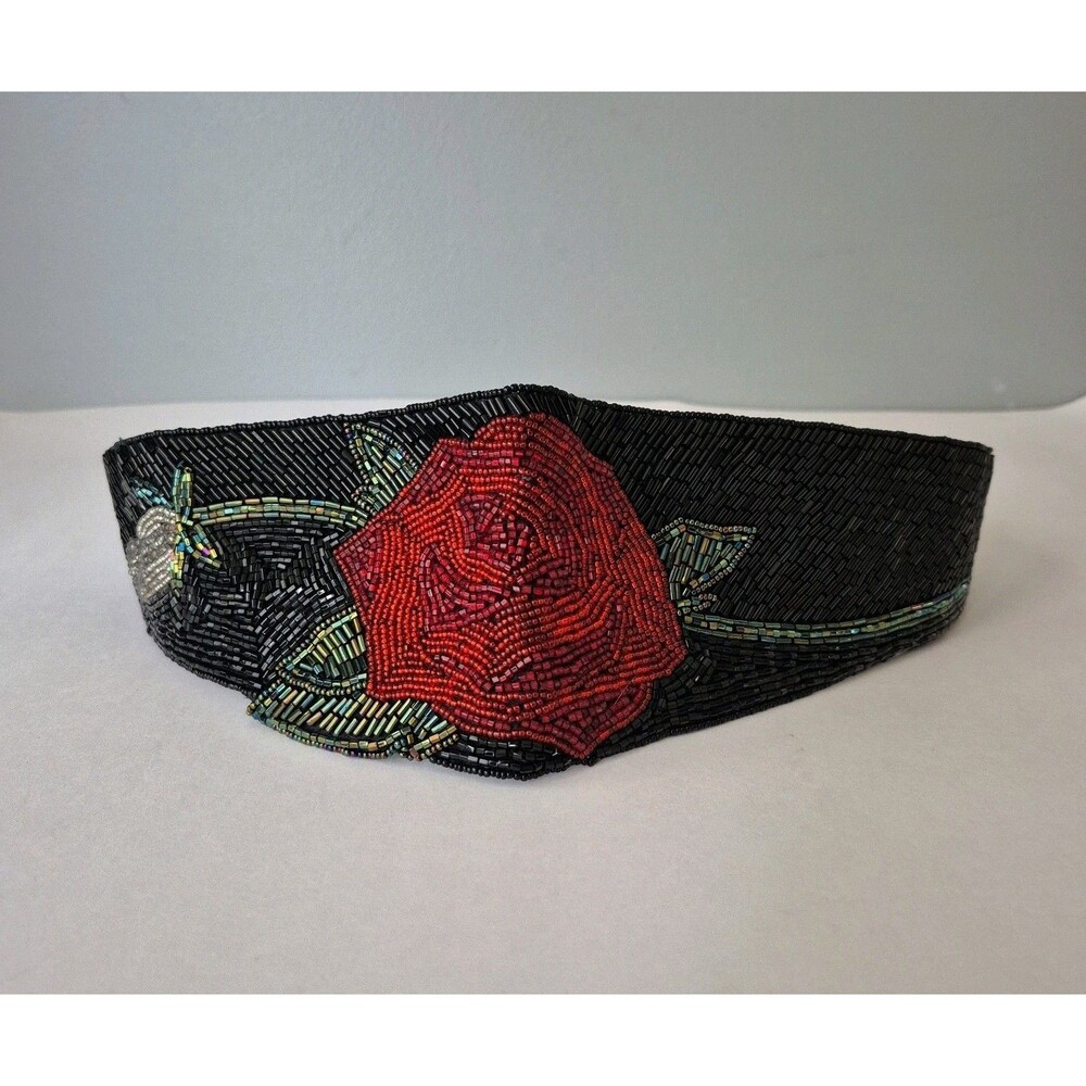 Christian Dior Ceintures VTG 80's Hand Beaded Enchanted Rose Evening Tie Belt